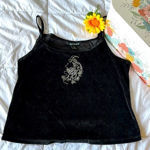Velvet black slightly cropped tank with a silver dragon from SoftWear XL